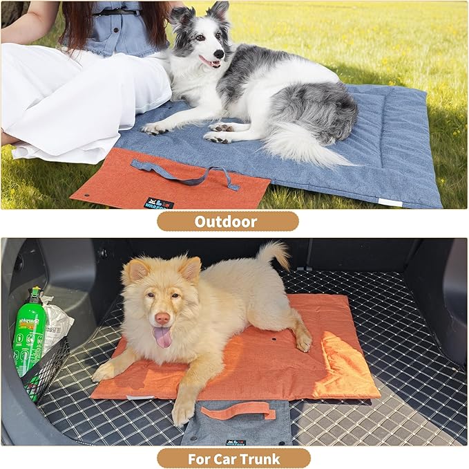 Outdoor Foldable Dog Mat Durable Teflon-Coated Oxford Material Waterproof Thin Dog pad Travel-Friendly Machine Washable Design for Camping/Car (Blue, Medium (39.4 * 28.3 * 1.57 in))