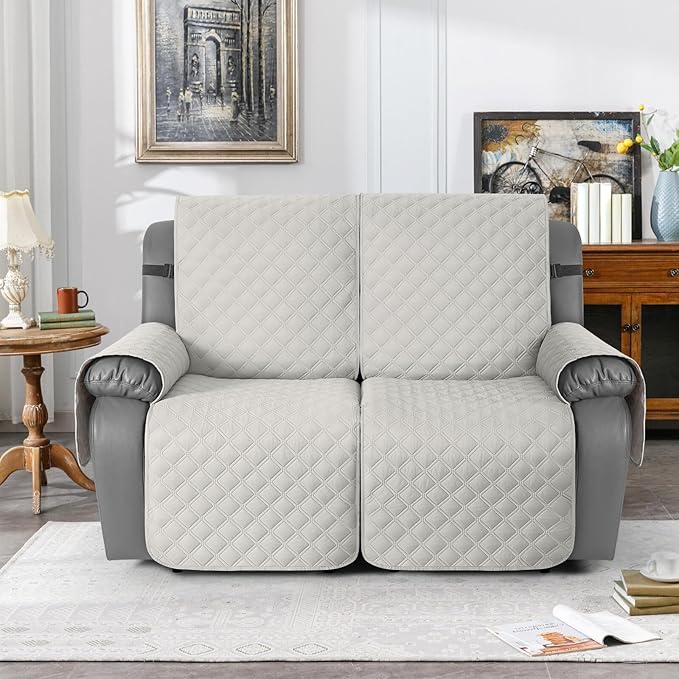 TAOCOCO 100% Waterproof Recliner Couch Covers, Recliner Sofa Covers with Leg Straps, 1-Piece Washable Reclining Sofa Cover with Pocket Couch Protector for Pets Kids(2 Seater, Off White)