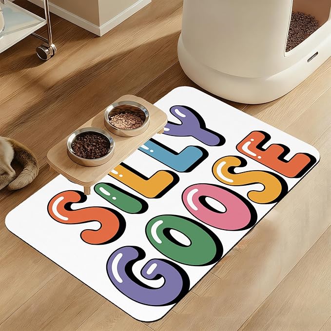 Silly Goose Pet Food Mat for Cats and Dogs–Christmas Stocking Absorbent Quick Dry Feeding Placemat, Non Slip Rubber Base, Waterproof Bowl Mat for Indoor Use, Pet Supplies 16"x24"