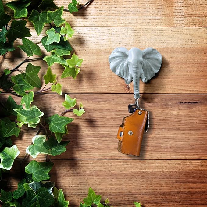 Elephant Head Single Wall Hook/Hanger Animal Shaped Coat Hat Hook Heavy Duty, Rustic, Decorative Gift, Grey