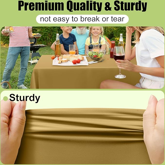 Smiry Disposable Table Cloth 12 Pack, 54 x 108 Inch Waterproof Plastic Tablecloth, Decorative Rectangle Table Covers for Party, Birthday, Picnic, Gold