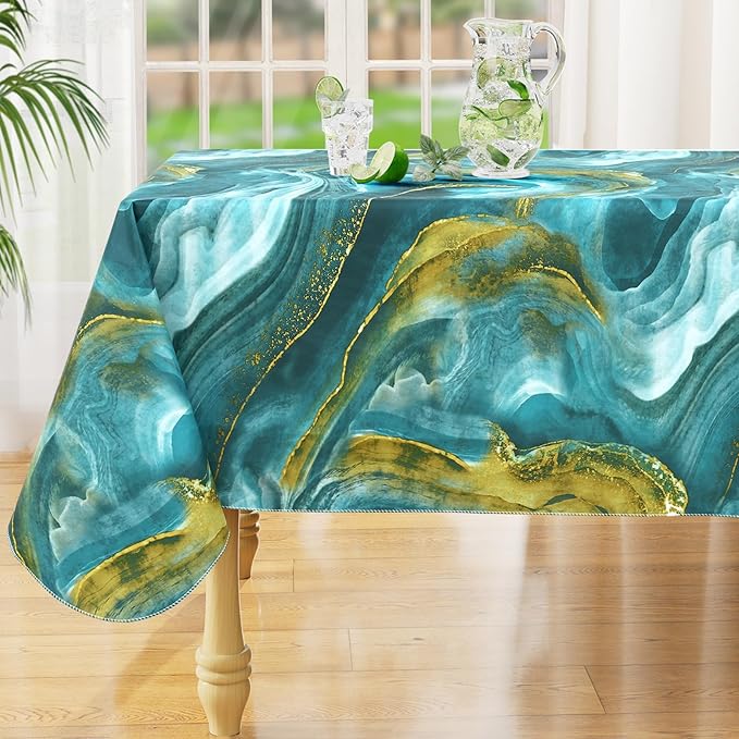 misaya Rectangle Waterproof Vinyl Table Cloth, Wipeable Tablecloth with Flannel Backing, Plastic Table Cover for Dinner, Picnic, Indoor and Outdoor (Ripples, 52" x 70")