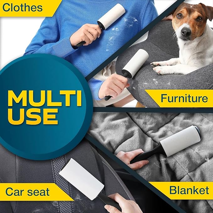 Lint Rollers for Pet Hair, Sticky, Remover for Couch, Clothes Furniture and Carpet. Lint Roller Dog Hair Remover Cat Hair, Animal Hair, Pet Fur, Fuzz. 5 Large Pet Hair Lint Rollers White