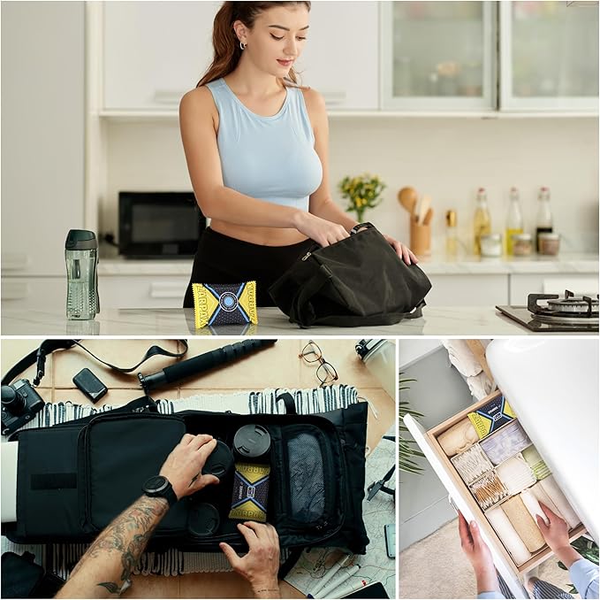 4.4 oz/125g Rechargeable Desiccant Packs Dehumidifier Bag - 4 Pack - Moisture Absorbers For Safes, Car, Bathroom, Storage - Moisture Remover Eliminates Humidity - Reusable Desiccant Bags