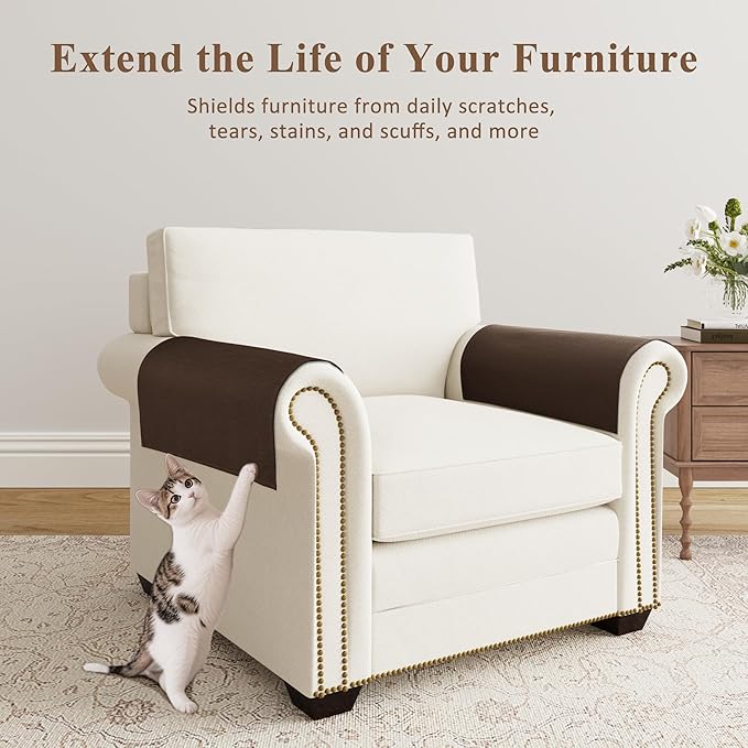 SPWIY Couch Arm Covers Linen Chair Arm Covers Anti-Scratch & Stain Resistant Furniture Protector for Sofa Set of 2 Washable Recliner Armrest Cover for Pets, 20" W x 24" L, Coffee