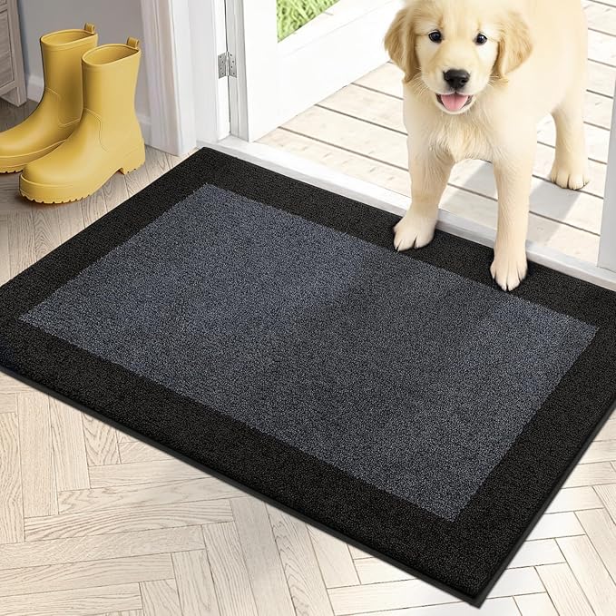 PURRUGS Dirt Trapping Door Mat 20" x 32", Non-Slip Machine Washable Entry Rug, Entrance Mat, Indoor Front Door Mat, Super Absorbent Entryway Rug for Muddy Shoes & Paws, Bluish Grey & Charcoal