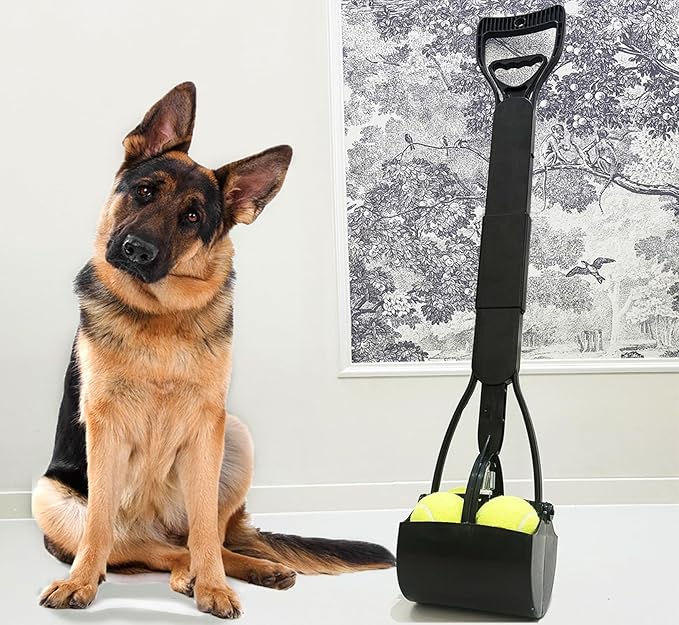 32" Dog Pooper Scooper for Small Dog to Large Dog, Heavy Duty Dog Poop Scooper for Yard & Walks, Durable Double Spring Clamp, Simple One Step Assembly (Black)