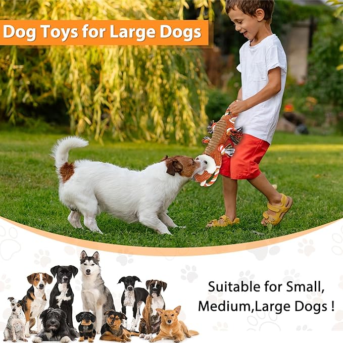 Rope-Infused Squeaky Dog Toys for Large Dogs, Interactive Tug of War Puppy Toy, Cute Pet Toys Large Plush Dog Chew Toys for Small, Medium and Big Dogs