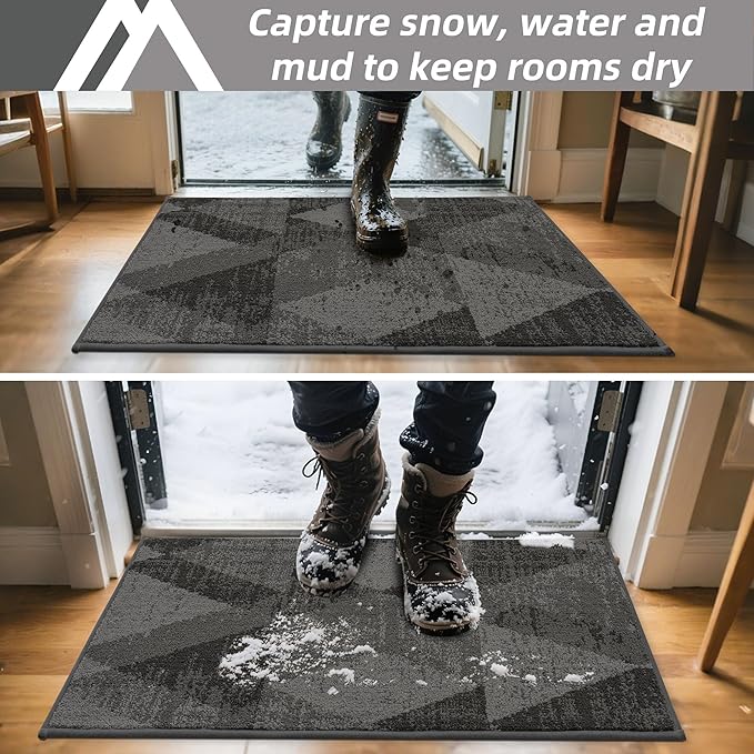 COSY HOMEER Entryway Rugs Doormat 24"x36", Non-Slip Absorbent Polyester, Washable Rugs for Front Door, Dirty Paws & High Traffic Areas, Gray