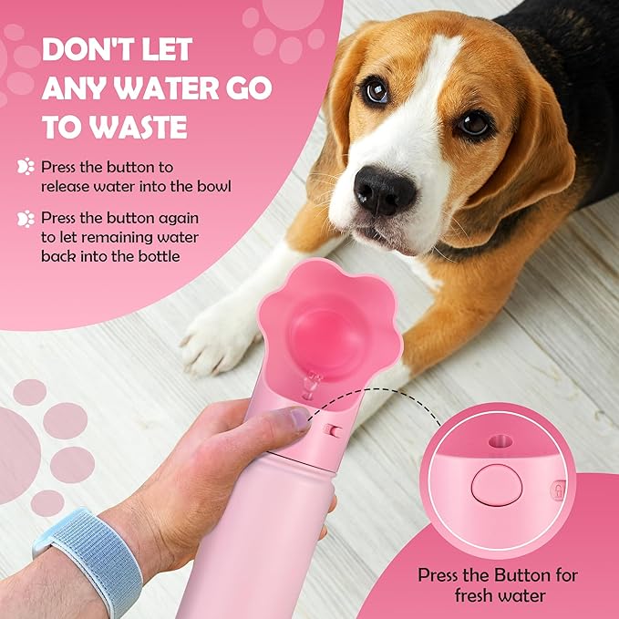 Gulp by Duna 18oz Dog Travel Water Bottle with Paw-Shaped Bowl – Insulated Stainless Steel, Leakproof & Portable with Carry Strap – Outdoor Walking, Hiking & Pet Hydration On-The-Go – Pink