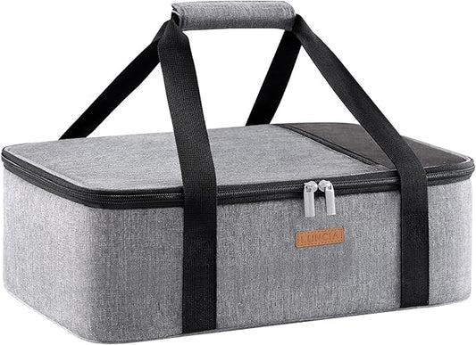 LUNCIA Insulated Casserole Carrier for Hot or Cold Food, Lasagna Lugger Tote for Potluck Parties/Picnic/Cookouts, Fits 8"x11" Baking Dish, Grey