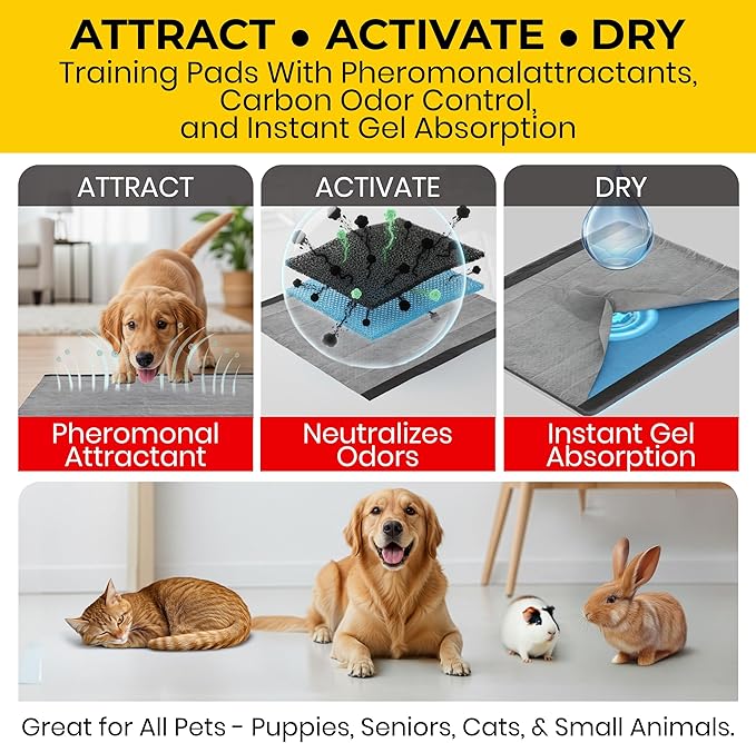 Glad for Pets Black Charcoal Puppy Pads, All-in-One | Puppy Potty Training Pads that Absorb & NEUTRALIZE Urine Instantly | New & Improved Quality Puppy Pee Pads, 14 Count (Pack of 2)