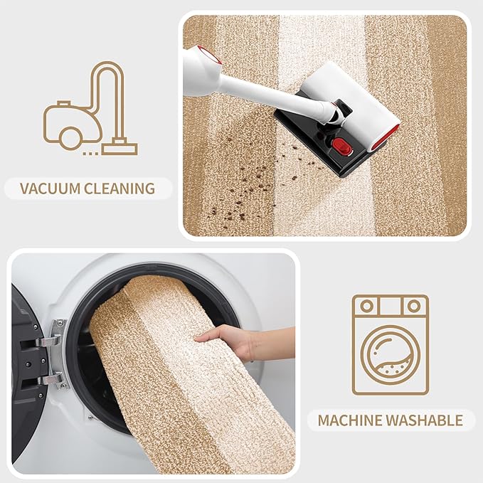 Kitinjoy Indoor Outdoor Door Mat, 59x24 Non-Slip Absorbent Dirt Trapper, Low-Profile Washable Inside Entrance Front Floor Mat, Sturdy Soft Entry Doormats for Entryway, Beige