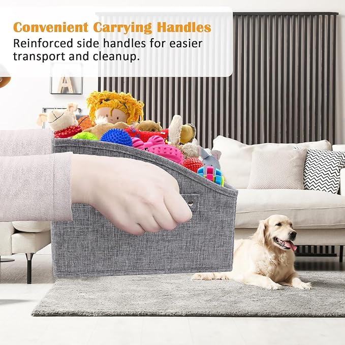 Brabtod 2pack Dog Storage Organizer,Trapezoid Dog Toy Basket,Dog Treat Container with handle,Collapsible Fabric Storage Box for Dog Toys and Dog Treats,Dog Treat Station with removable dividers-Grey