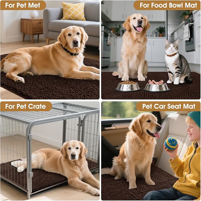 IM HOME Large Dog Door Mats for Muddy Paws, 48" x 30" Chenille Absorbent Mud Mat for Dogs, Non Slip Heavy Dog Rugs for Muddy Paws, Soft Indoor Door Mat for Entryway, Mud Paw, Inside Floor, Brown