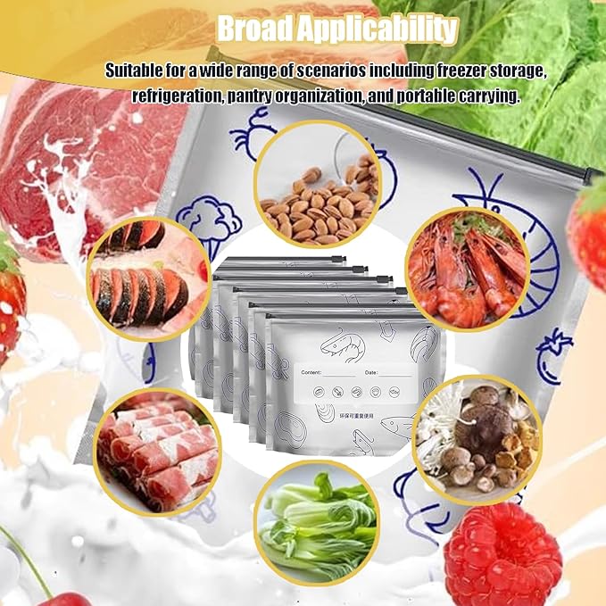 Reusable Aluminum Foil Sealable Storage Bags - Freezer Ziplock Bags - Foil Sealable Bags for Food, Vegetables, Fruit, Meat, Snacks, Bread, Seafood Preservation