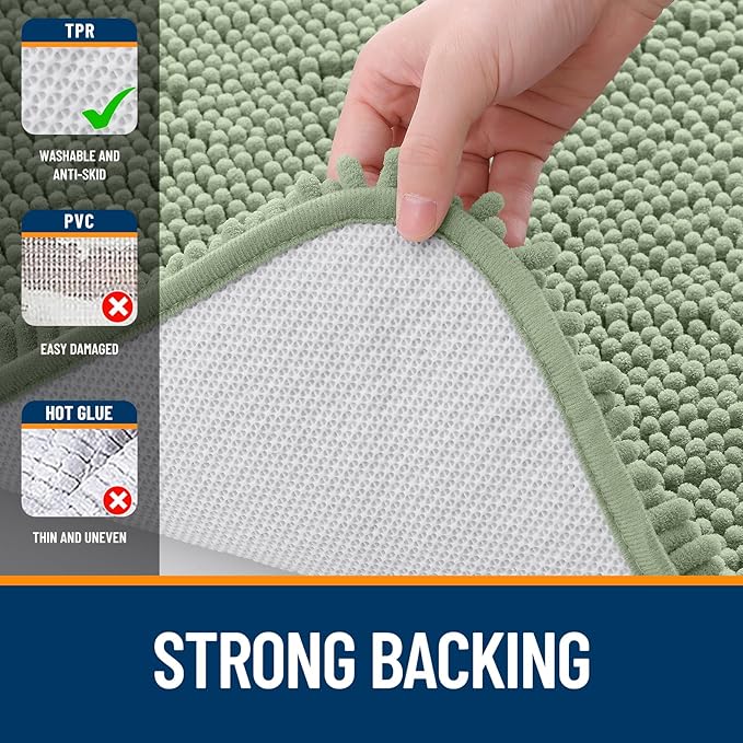 OLANLY Toilet Rugs U-Shaped 24x20, Extra Soft Absorbent Chenille Contour Bathroom Rugs for Toilet, Dry Quickly, Machine Washable, Non-Slip Bath Mat, Sage Green