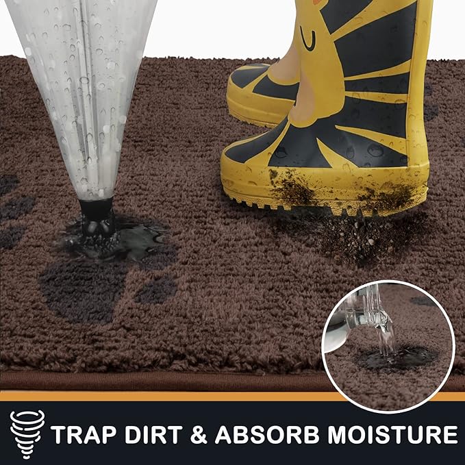PURRUGS Dirt Trapping Door Mat 24" x 35.5", Non-Skid/Slip Machine Washable Microfiber Entrance Rug, Shoes Scraper, Dog Doormat, Super Absorbent Floor Mat for Muddy Wet Shoes and Paws, Brown