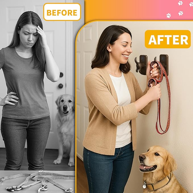 2 Pack Cast Iron Dog Leash Holder for Wall - Dog Butt Hooks Organizer - Heavy Duty Wall Hooks For Keys, Coat, Harness, Hat, Bag, Towel - Rustic Decorative Pet Leash Hook - Gifts for Pet Lovers