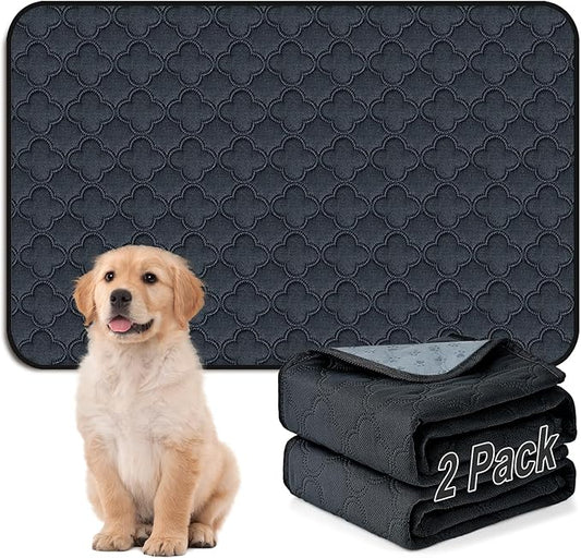 Washable Pee Pads for Dogs - 2 Pack Reusable Pee Pads，Waterproof Puppy Pads，Pet Training Pads，Super Absorbent with Dog Paw Shape Non-Slip Backing (Dark Grey, 24" X 36" - 2 Pack)