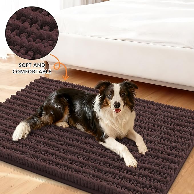 Smiry Dog Door Mat for Muddy Paws 32x21, Extra Soft Absorbent Chenille Doormat, Trap Moisture and Dirt, Non-Slip Machine Washable Front Door Mat for Indoor Entrance Inside Floor, Brown