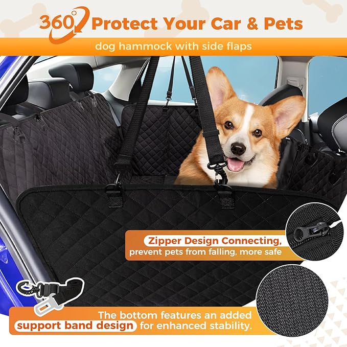KingCamp Dog Car Seat Cover for Back Seat, Waterproof Scratch Proof Dog Hammock with Hard Bottom 600D Heavy Duty Nonslip Durable Seat Protector with Mesh Visual Window for Cars, SUVs & Trucks