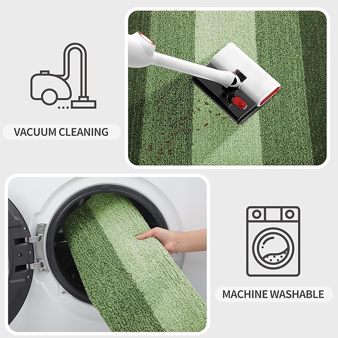 Kitinjoy Indoor Outdoor Door Mat, 30x17 Non-Slip Absorbent Dirt Trapper, Low-Profile Washable Inside Entrance Front Floor Mat, Sturdy Soft Entry Doormats for Entryway, Green
