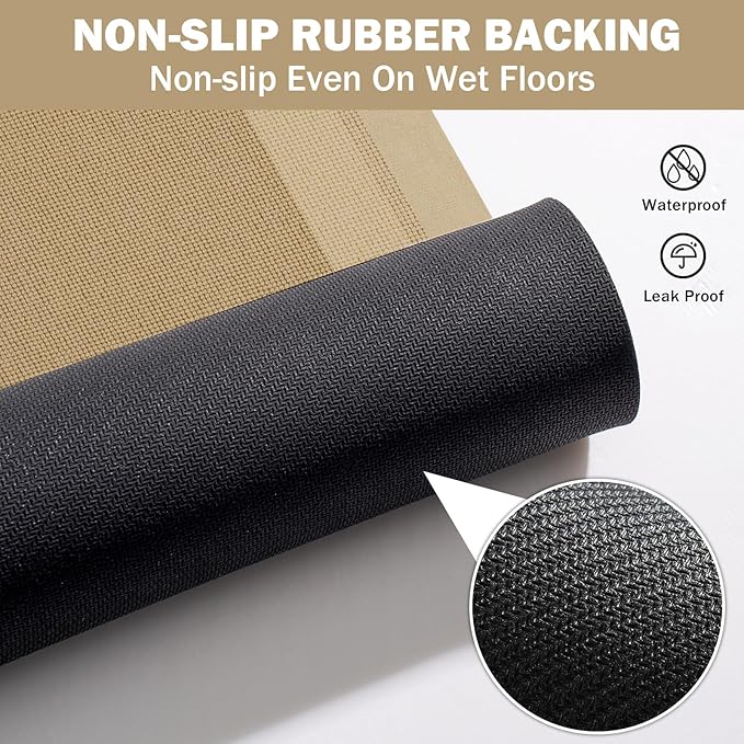 Non Slip Bath Mat, Rubber Backing Ultra Thin Bathroom Rugs Fit Under Door Quick Dry Super Absorbent Washable Bath Rug Shower Mat for Bathroom Floor Bathtub Shower Sink, Easy Care Brown 16"x 24"