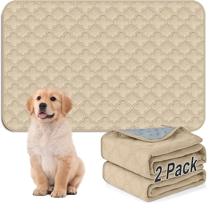 Washable Pee Pads for Dogs - 2 Pack Reusable Waterproof Puppy Training Pads, Super Absorbent with Dog Paw Shape Non-Slip Backing (Cream, 24" X 36" - 2 Pack)