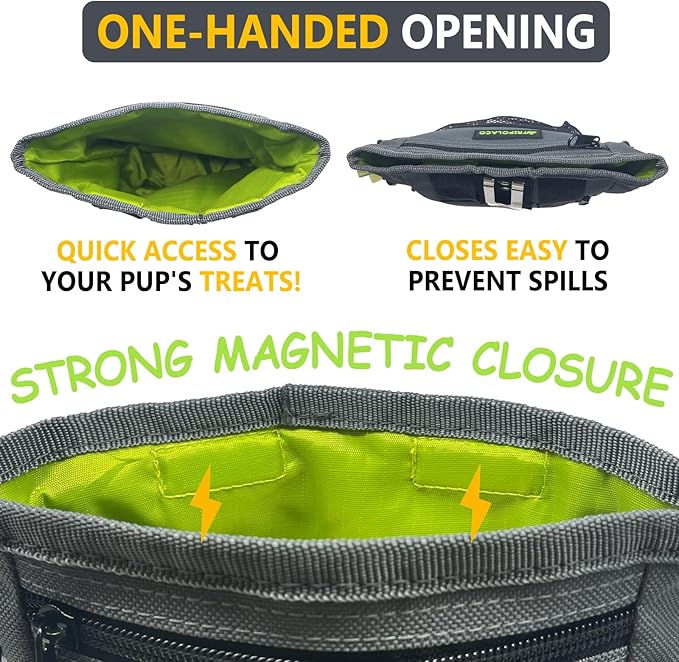 Magnetic Dog Treat Pouch - Large Treat Pouches for Pet Training with Multiple Pockets, Poop Bag Dispenser & Phone Holder, 3 Wear Styles, Ideal Dog Treat Bag for Training & Walks