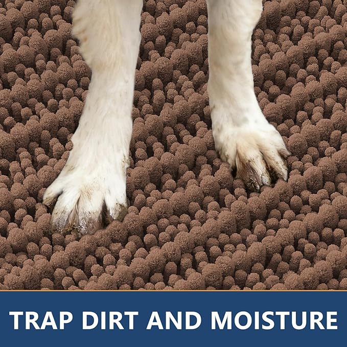 Smiry Dog Door Mat for Muddy Paws 36x24, Extra Soft Absorbent Chenille Doormat, Trap Moisture and Dirt, Non-Slip Machine Washable Front Door Mat for Indoor Entrance Inside Floor, Mocha