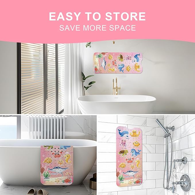 XIYUNTE Baby Bath Mat for Tub Non Slip Kids Bath Mat - 40"x16" Extra Long Bathtub Mat Non Slip Kids, Eco-Friendly Toddler Bath Mats with Suction Cups for Secure Grip, Easy to Clean & Easy Drying
