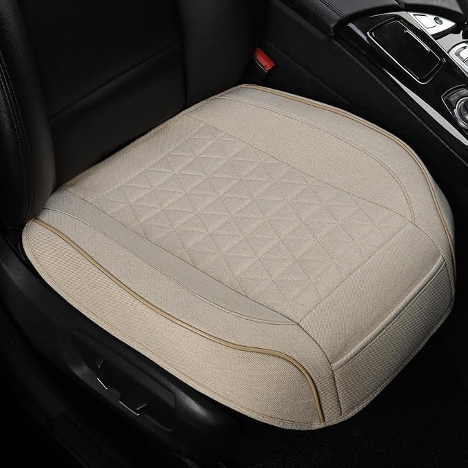 West Llama Linen Front Car Seat Cover Protector Anti-Slip Bottom Seat Cover Fits 95% of Vehicles,Wrapping Around The Bottom,Triangular Pattern(Beige-1Pcs)