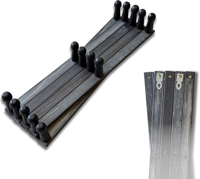 Mercurial Trade Expandable Wooden Coat Rack Hanger - Large Accordion Hanger with Expanding Pegs | Hand Made Rustic Wooden Hat Rack for Wall | Hang Coat, Jacket, Hat – 14 Hook, Distressed Black