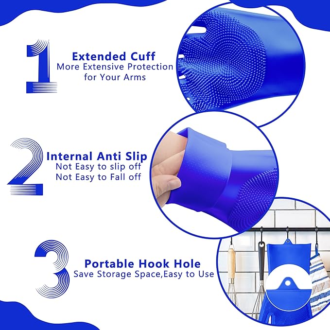 Maiiu Pet Grooming Gloves—Heat Resistant Dog Washing Gloves with High-Density Teeth, Dog Bath Scrubber with Enhanced Five Finger Design, Silicone Gloves for Dogs and Cats Bathing, Massage (Dark Blue)