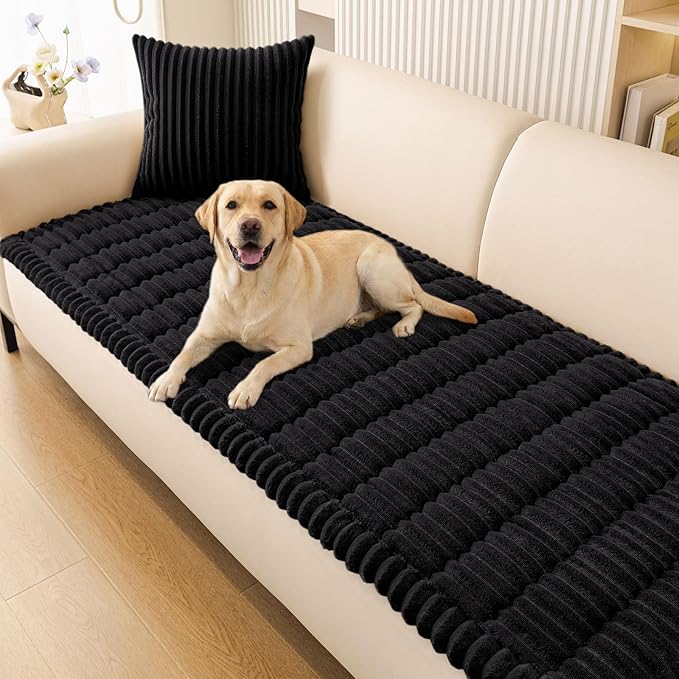 Smiry Couch Cover for Dogs, Non Slip Washable Sofa Protector for Pets, Soft Furniture Cover for Pet, Stylish Sofa Covers, Cozy Protect Against Fur, Dirt & Everyday Messes (Black, 35.4" x 63")