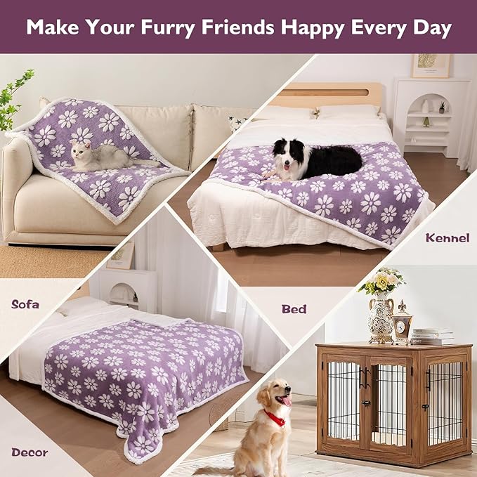 Yaning Waterproof Blanket for Dog Puppy Cat, Cute 3D Textured Flower Dog Blanket for Bed Couch Sofa, Soft Liquid Pee Proof Pet Furniture Protector, 30"x40", Purple