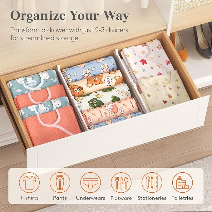 Lifewit 5" Tall 5 Pack Deep Drawer Dividers, 30 –47cm/11.5-18.5" Expandable Drawer Divider for Clothes, White Dresser Drawer Storage Organizers, Clothing Drawers Separators for Dresser Kitchen Bedroom