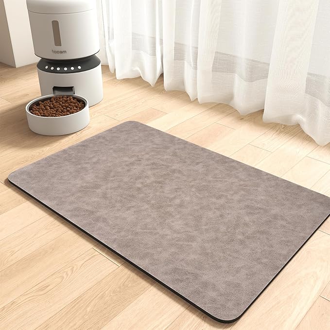 MontVoo-Absorbent Pet Feeding Mat-No Stains Pet Mat for Food and Water Bowl-Quick Dry Cat & Dog Food Mat Water Dispenser Mat-Pet Supplies Mat-Dog Water Bowl Mat for Messy Drinker,（Brown,17"x28"）