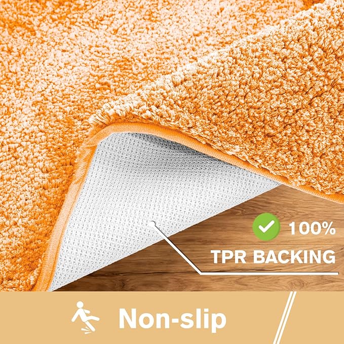 Orange Bathroom Rugs 30"x50" - Large Bath Mat for Bathroom Floor, Fluffy Microfiber Plush Rug, Non Slip and Washable - Great for Living Room, Bedroom or Kitchen Mat