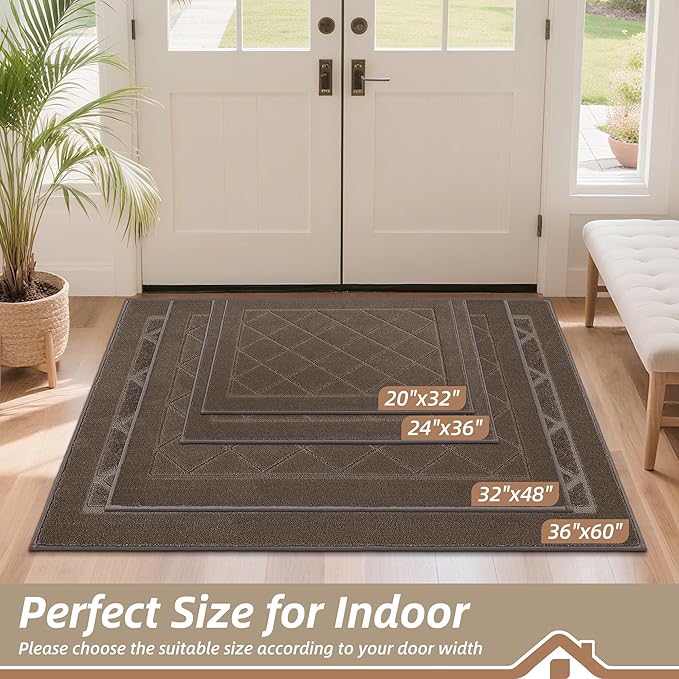 BEQHAUSE Dirt Trapper Door Mat 20" x 32", Doormat Non-Slip Entryway Rugs Washable, Dog Door Mat Stain Resistant and Absorbent Welcome Floor Mat for Front Back Door, Mud Wet Shoes & Paws, Light Brown