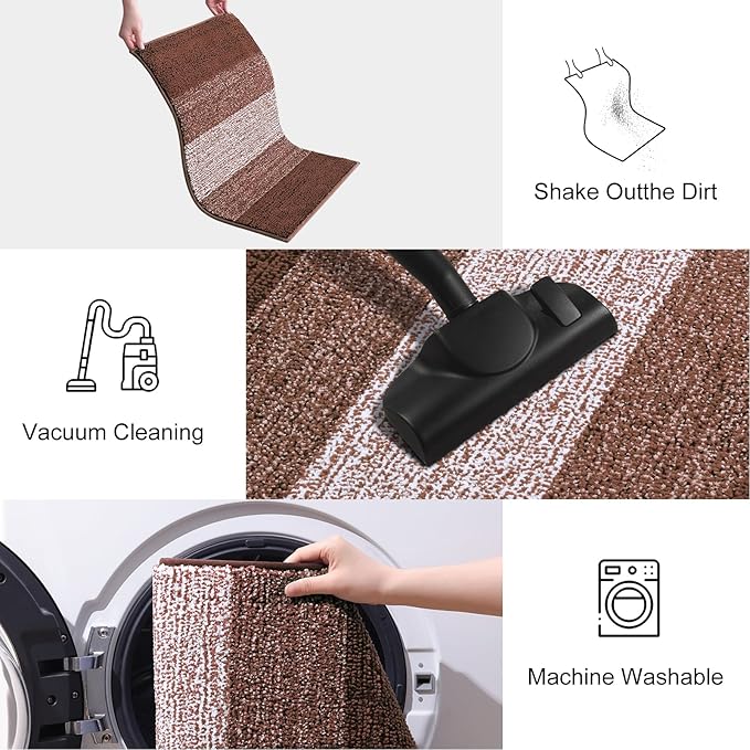 Smiry Dog Door Mat for Muddy Paws, Absorbs Moisture and Dirt, Low-Profile Entryway Mat with Non-Slip Backing, Entry Indoor Outdoor Doormat for Inside Floor (47x24 Inches, Brown, Striped)