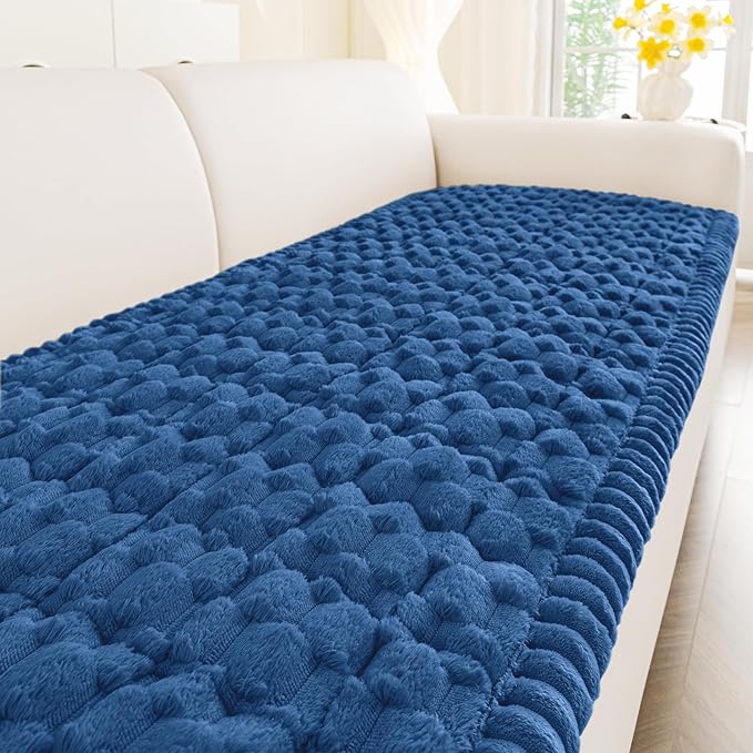 Smiry Pet Couch Cover for 3 Cushion Sofa, Non-Slip Fuzzy Couch Cover for Dogs Washable, Thick Soft Sofa Slipcovers Cushion Protector Pet Friendly (Navy, 27.6" x 88")