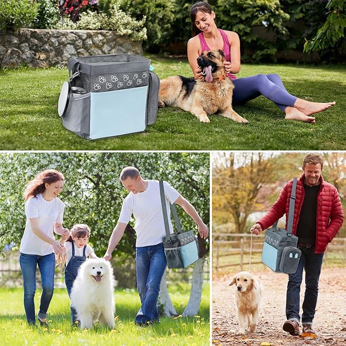 CLAWIST Dog Travel Bag with Treat Pouch, Airline Approved Dog Bags for Traveling, 2 Dog Food Travel Container, 2 Travel Bowls, Weekend Dog Travel Bag for Supplies, Dog Travel Kit Accessories