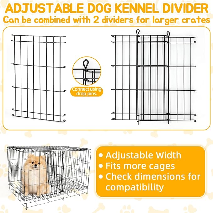 Dog Crate Divider Panel 2 Pack, 16.9" H Metal Kennel Divider, Adjustable 11.8"-22.8" Width, Fits 24"-30" Wire Dog Crates, Tool-Free Install for Puppy Training & Anxiety Relief (Crate Not Included)