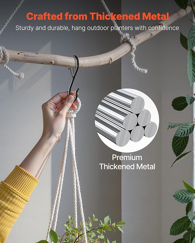 VEVOR S Hooks 36 Pack, 39.68 LBS Capacity for Bars up to 0.85 Inch, S Shaped Hooks with Safety Buckle, Heavy Duty Metal Hangers for Plants, Jeans, Clothes in Garden, Closet, Kitchen, Bedroom, Black