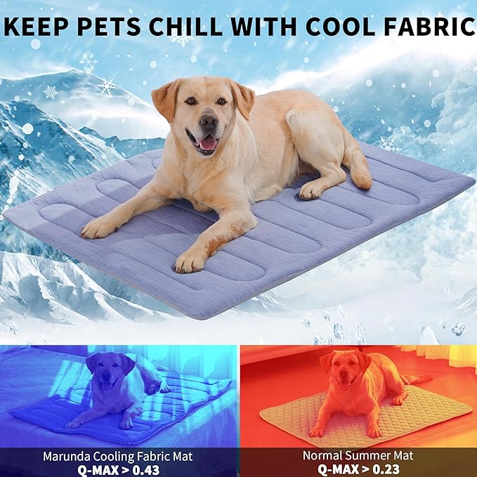 MARUNDA Dog Cooling Mat, No Need to Freeze Or Refrigerate This Cool Pet Pad Cat Mats- Keep Your Pet Cool, Machine Washable (44" x 32"- XL-Crate)