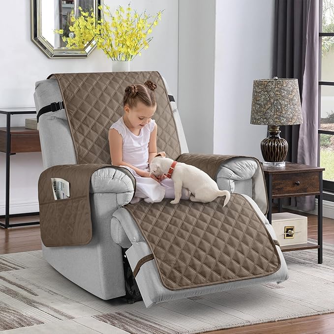 TAOCOCO 100% Waterproof Non-Slip Recliner Chair Cover Sofa Slipcover, Pet Cover for Recliner Chair with Elastic Straps, Washable Reclining Chair Cover Recliner Furniture Protector (23'' Small, Taupe)