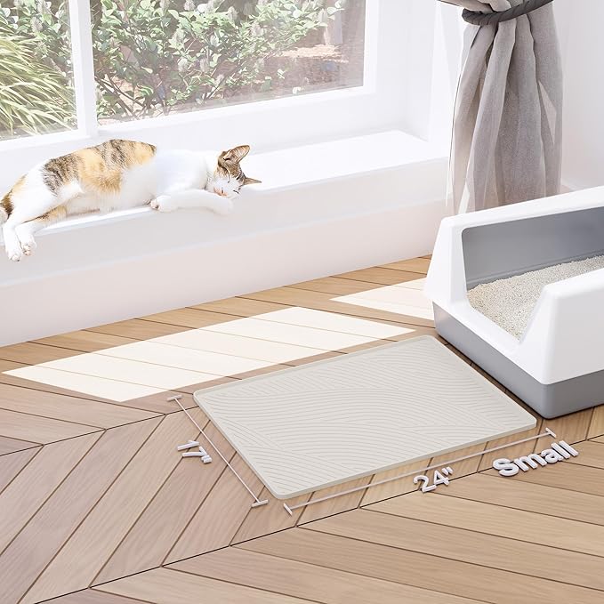 BANLYEO SM Cat Litter Mat - 24x17 in, Water Proof, US Designed Kitty Litter Trapping Mat, Easy to Clean, Scatter Control, Odorless, Less Mess and Clean Floors, Pet Supplies for Indoor Cats, Warm Beige