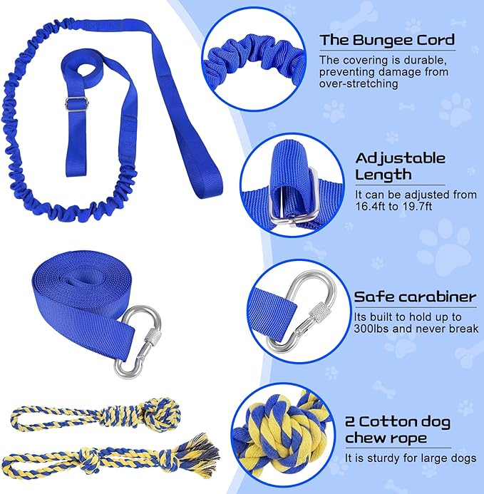 XiaZ Tug of War Dog Toy, Interactive Dogs Toy Bungee Hanging Tether with 2 Chew Rope Toys, Heavy Duty Puppy Outdoor Activity Aggressive Chewers Best Small to Large Boredom Exercise and Play (Blue)